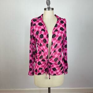 Standard Issue Smiley Face Semi Sheer Tie Front Top